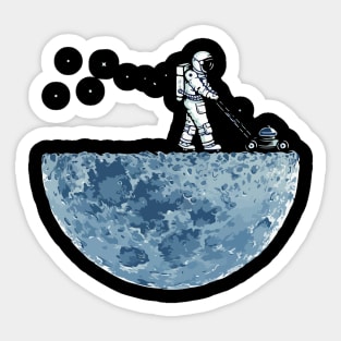 Astronaut mowing the grass on the moon Sticker